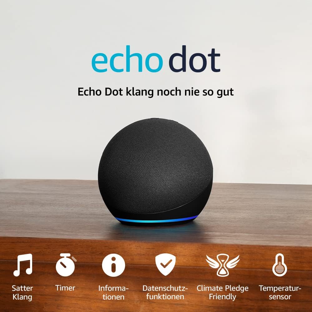 Amazon Echo Dot (5. Gen., 2022) | Smarter WLAN- und Bluetooth-Lautsprecher mit Alexa und gigantischem, sattem Klang | Anthrazit