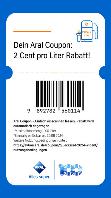 Aral 2 Cent / Liter Rabatt Gutschein