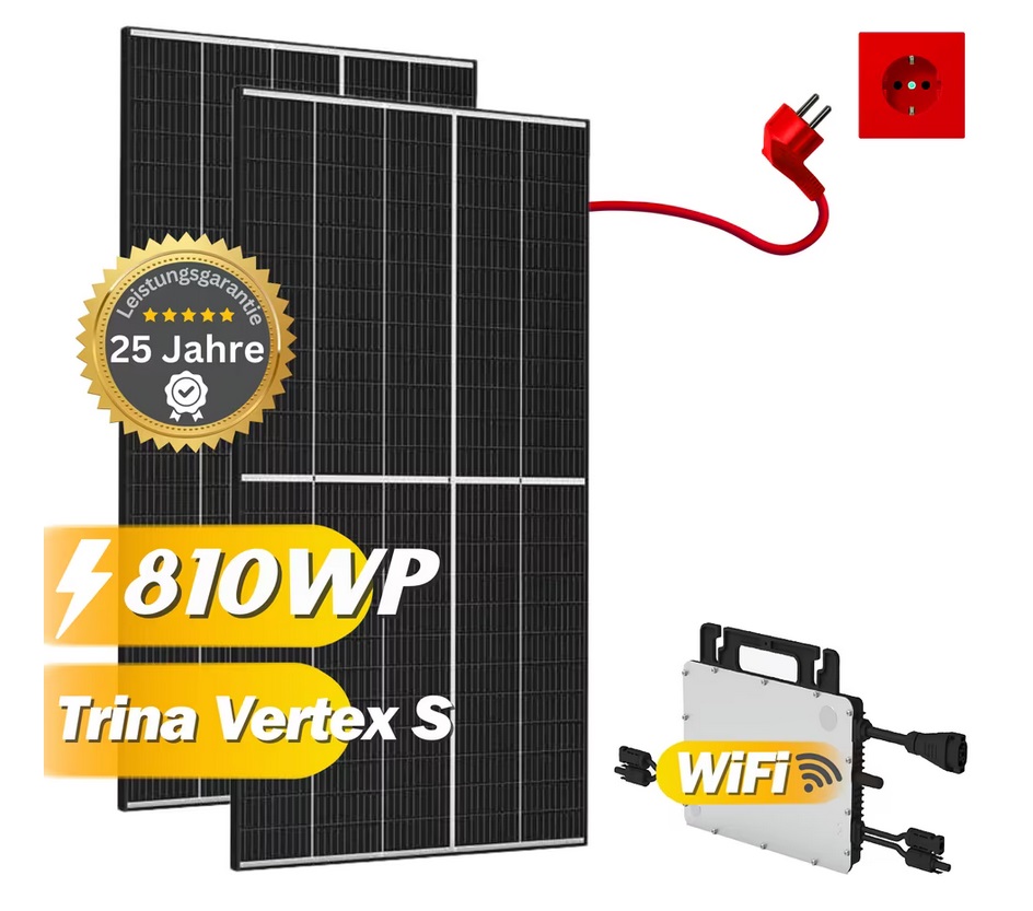 Balkonkraftwerk 810Wp / 800W mit Trina Vertex S und Hoymiles HMS-800W-2T, Mini-Solaranlage, Plug and Play